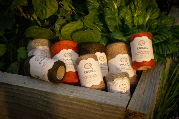Selection of Twool garden twine on a raised bed